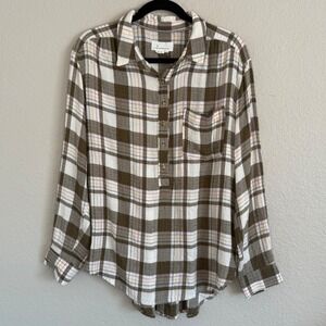 Anthropologie Isadora Medium Plaid Popover Tunic Button Back Fall Country Casual